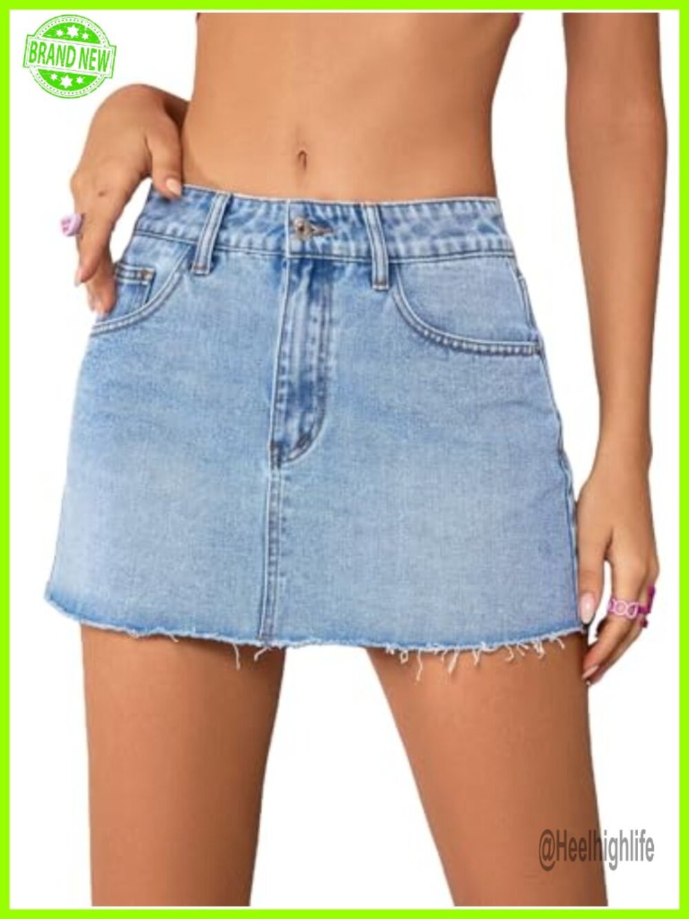 High Stretch Denim Mini Skirt Raw Hem A-Line Jean Skirt